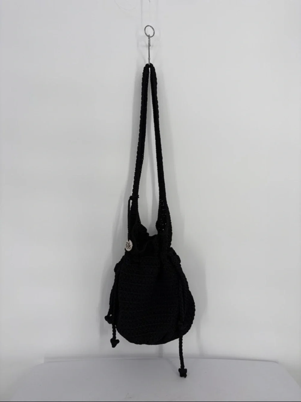 🗄️ The Sak Black Crochet Drawstring Shoulder Tote